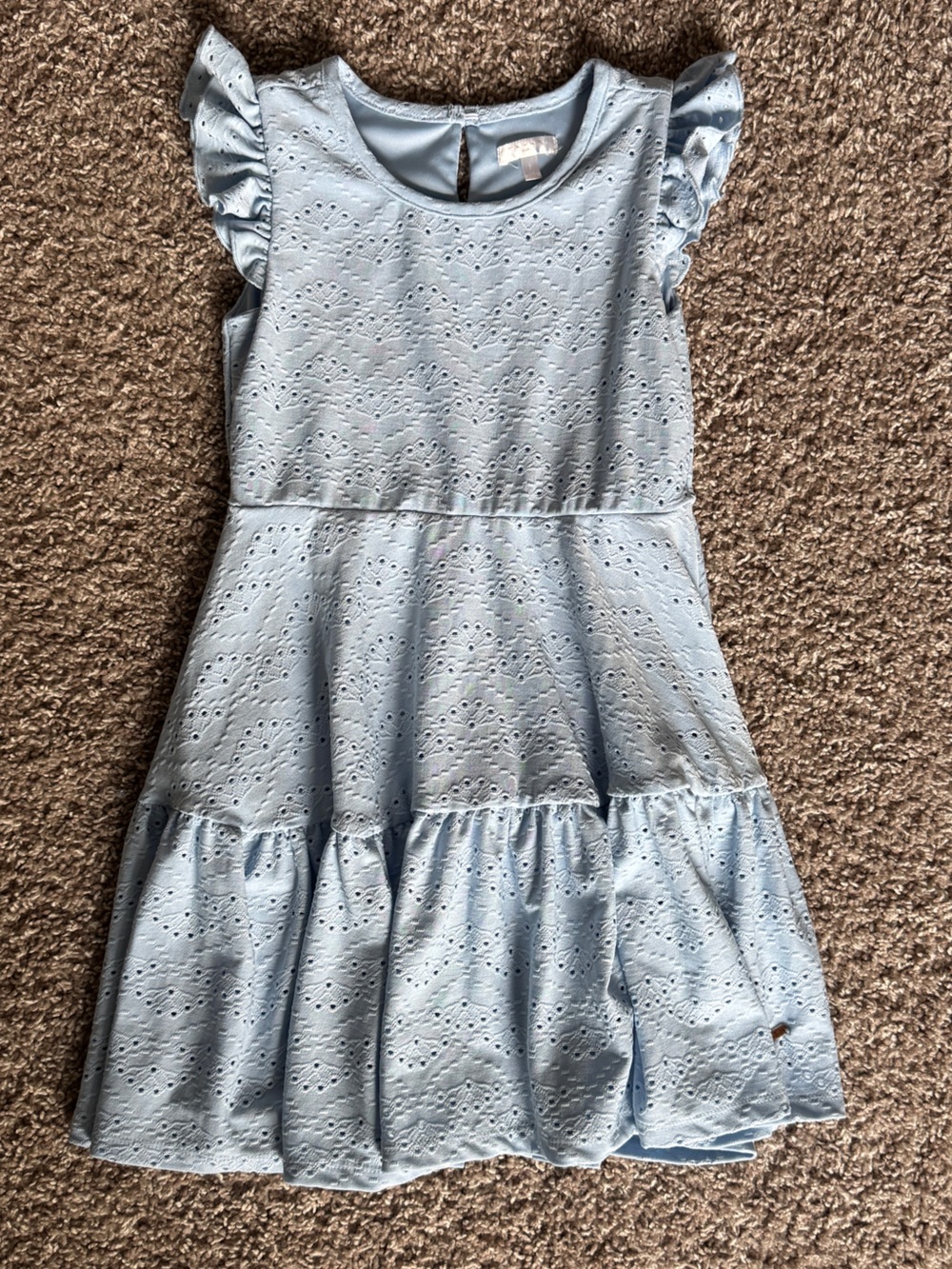 Girls' Tahari Light Blue Eyelet Ruffle Sleeve Dress